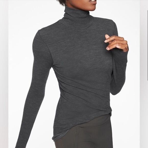 Athleta Foresthill Ascent Heather Charcoal Gray Turtleneck Top - Picture 1 of 8
